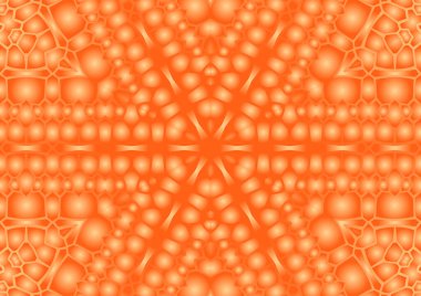 Dijital illüstrasyon, geometrik soyut renkli kaleydoskop simetrik desen ve gradyan etkisi. Klasik güzel dekoratif turuncu arka plan