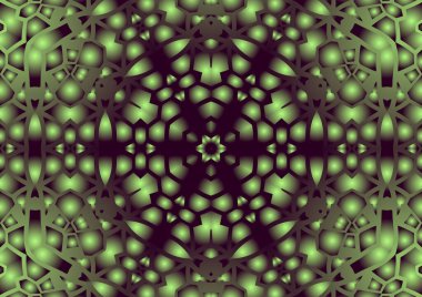 Dijital illüstrasyon, geometrik soyut renkli kaleydoskop simetrik desen ve gradyan etkisi. Klasik güzel dekoratif arkaplan