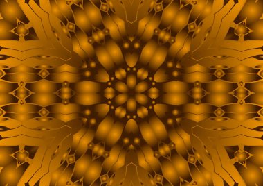 Dijital illüstrasyon, geometrik soyut renkli kaleydoskop simetrik desen ve gradyan etkisi. Klasik güzel dekoratif turuncu arka plan