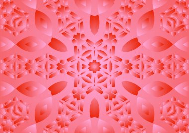 Dijital illüstrasyon, geometrik soyut renkli kaleydoskop simetrik desen ve gradyan etkisi. Klasik güzel dekoratif pembe arkaplan