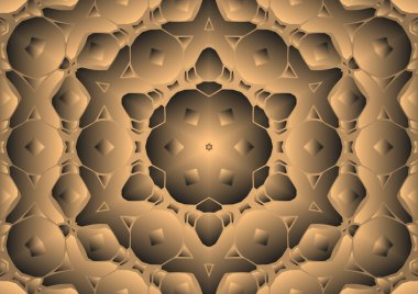 Dijital illüstrasyon, geometrik soyut renkli kaleydoskop simetrik desen ve gradyan etkisi. Klasik güzel dekoratif arkaplan