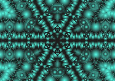 Dijital illüstrasyon, geometrik soyut renkli kaleydoskop simetrik desen ve gradyan etkisi. Klasik güzel dekoratif arkaplan