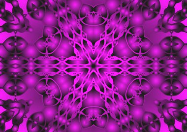 Dijital illüstrasyon, geometrik soyut renkli kaleydoskop simetrik desen ve gradyan etkisi. Klasik güzel dekoratif pembe arkaplan