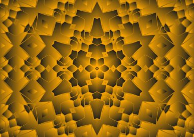 Dijital illüstrasyon, geometrik soyut renkli kaleydoskop simetrik desen ve gradyan etkisi. Klasik güzel dekoratif arkaplan