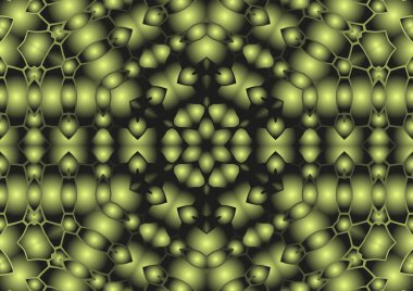 Dijital illüstrasyon, geometrik soyut renkli kaleydoskop simetrik desen ve gradyan etkisi. Klasik güzel dekoratif arkaplan