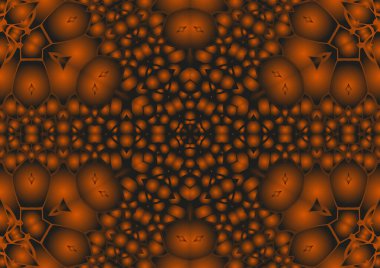 Dijital illüstrasyon, geometrik soyut renkli kaleydoskop simetrik desen ve gradyan etkisi. Klasik güzel dekoratif turuncu arka plan