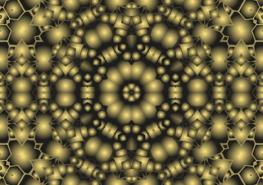 Dijital illüstrasyon, geometrik soyut renkli kaleydoskop simetrik desen ve gradyan etkisi. Klasik güzel dekoratif arkaplan