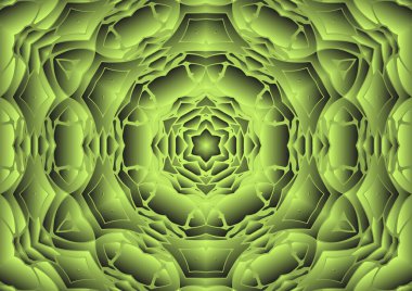 Dijital illüstrasyon, geometrik soyut renkli kaleydoskop simetrik desen ve gradyan etkisi. Klasik güzel dekoratif arkaplan