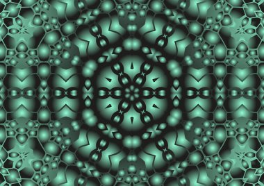 Dijital illüstrasyon, geometrik soyut renkli kaleydoskop simetrik desen ve gradyan etkisi. Klasik güzel dekoratif arkaplan