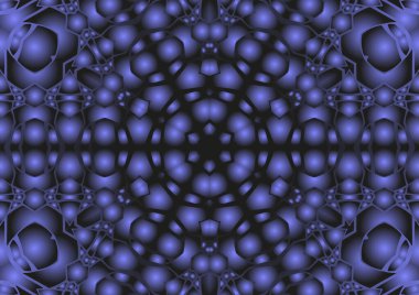 Dijital illüstrasyon, geometrik soyut renkli kaleydoskop simetrik desen ve gradyan etkisi. Klasik güzel dekoratif mavi arkaplan