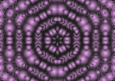 Dijital illüstrasyon, geometrik soyut renkli kaleydoskop simetrik desen ve gradyan etkisi. Klasik güzel dekoratif arkaplan