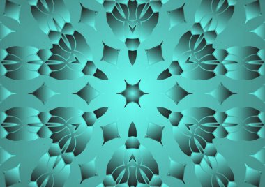 Dijital illüstrasyon, geometrik soyut renkli kaleydoskop simetrik desen ve gradyan etkisi. Klasik güzel dekoratif arkaplan