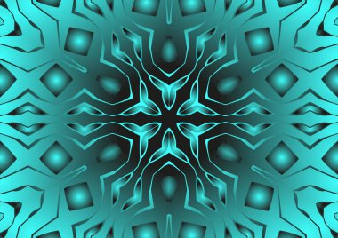 Dijital illüstrasyon, geometrik soyut renkli kaleydoskop simetrik desen ve gradyan etkisi. Klasik güzel dekoratif arkaplan