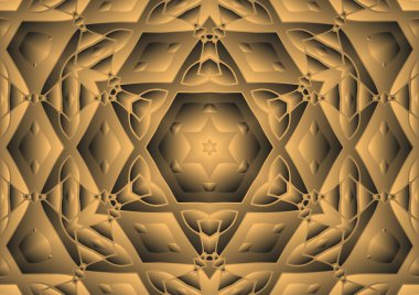 Dijital illüstrasyon, geometrik soyut renkli kaleydoskop simetrik desen ve gradyan etkisi. Klasik güzel dekoratif arkaplan