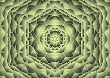 Dijital illüstrasyon, geometrik soyut renkli kaleydoskop simetrik desen ve gradyan etkisi. Klasik güzel dekoratif arkaplan