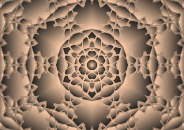 Dijital illüstrasyon, geometrik soyut renkli kaleydoskop simetrik desen ve gradyan etkisi. Klasik güzel dekoratif arkaplan