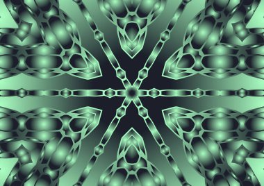 Dijital illüstrasyon, geometrik soyut renkli kaleydoskop simetrik desen ve gradyan etkisi. Klasik güzel dekoratif arkaplan