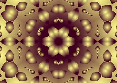 Dijital illüstrasyon, geometrik soyut renkli kaleydoskop simetrik desen ve gradyan etkisi. Klasik güzel dekoratif arkaplan