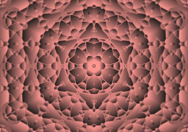 Dijital illüstrasyon, geometrik soyut renkli kaleydoskop simetrik desen ve gradyan etkisi. Klasik güzel dekoratif pembe arkaplan