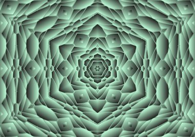 Dijital illüstrasyon, geometrik soyut renkli kaleydoskop simetrik desen ve gradyan etkisi. Klasik güzel dekoratif arkaplan