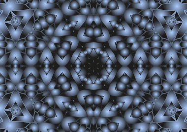 Dijital illüstrasyon, geometrik soyut renkli kaleydoskop simetrik desen ve gradyan etkisi. Klasik güzel dekoratif arkaplan