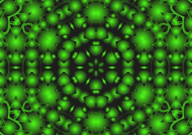 Dijital illüstrasyon, geometrik soyut renkli kaleydoskop simetrik desen ve gradyan etkisi. Klasik güzel dekoratif arkaplan