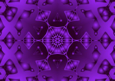 Dijital illüstrasyon, geometrik soyut renkli kaleydoskop simetrik desen ve gradyan etkisi. Klasik güzel dekoratif mor arkaplan