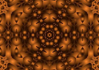 Dijital illüstrasyon, geometrik soyut renkli kaleydoskop simetrik desen ve gradyan etkisi. Klasik güzel dekoratif arkaplan