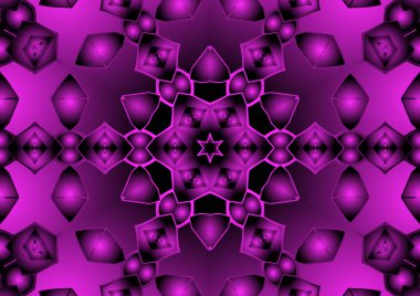 Dijital illüstrasyon, geometrik soyut renkli kaleydoskop simetrik desen ve gradyan etkisi. Klasik güzel dekoratif arkaplan