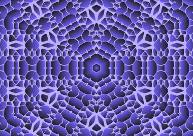 Dijital illüstrasyon, geometrik soyut renkli kaleydoskop simetrik desen ve gradyan etkisi. Klasik güzel dekoratif arkaplan