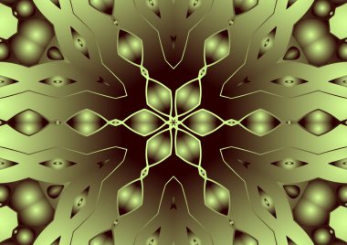 Dijital illüstrasyon, geometrik soyut renkli kaleydoskop simetrik desen ve gradyan etkisi. Klasik güzel dekoratif arkaplan