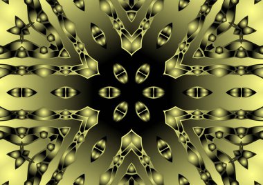 Dijital illüstrasyon, geometrik soyut renkli kaleydoskop simetrik desen ve gradyan etkisi. Klasik güzel dekoratif arkaplan