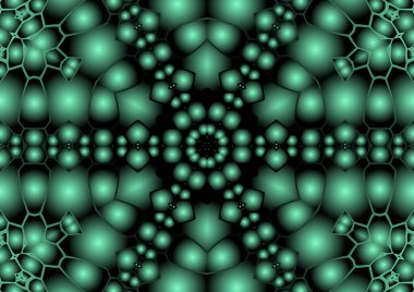 Dijital illüstrasyon, geometrik soyut renkli kaleydoskop simetrik desen ve gradyan etkisi. Klasik güzel dekoratif arkaplan