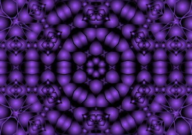 Dijital illüstrasyon, geometrik soyut renkli kaleydoskop simetrik desen ve gradyan etkisi. Klasik güzel dekoratif mor arkaplan