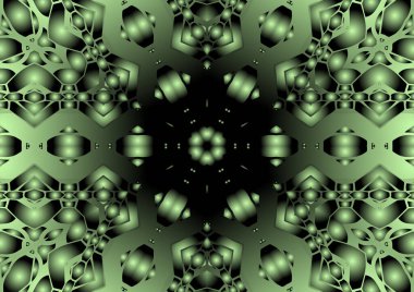 Dijital illüstrasyon, geometrik soyut renkli kaleydoskop simetrik desen ve gradyan etkisi. Klasik güzel dekoratif arkaplan