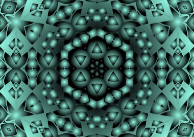 Dijital illüstrasyon, geometrik soyut renkli kaleydoskop simetrik desen ve gradyan etkisi. Klasik güzel dekoratif arkaplan