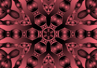 Dijital illüstrasyon, geometrik soyut renkli kaleydoskop simetrik desen ve gradyan etkisi. Klasik güzel dekoratif pembe arkaplan