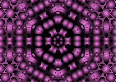Dijital illüstrasyon, geometrik soyut renkli kaleydoskop simetrik desen ve gradyan etkisi. Klasik güzel dekoratif pembe arkaplan