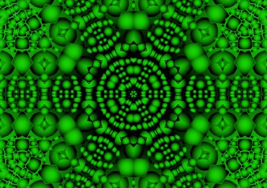 Dijital illüstrasyon, geometrik soyut renkli kaleydoskop simetrik desen ve gradyan etkisi. Klasik güzel dekoratif yeşil arkaplan