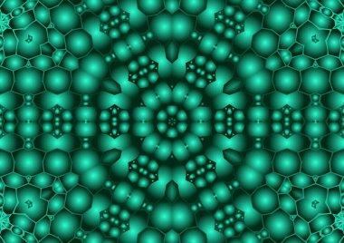 Dijital illüstrasyon, geometrik soyut renkli kaleydoskop simetrik desen ve gradyan etkisi. Klasik güzel dekoratif arkaplan