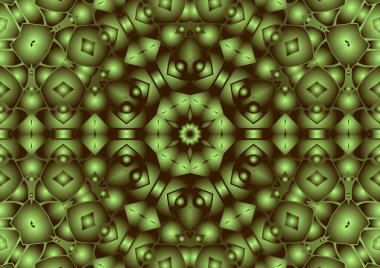Dijital illüstrasyon, geometrik soyut renkli kaleydoskop simetrik desen ve gradyan etkisi. Klasik güzel dekoratif arkaplan