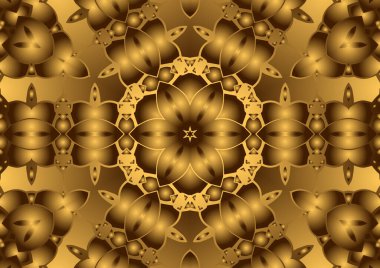 Dijital illüstrasyon, geometrik soyut renkli kaleydoskop simetrik desen ve gradyan etkisi. Klasik güzel dekoratif arkaplan