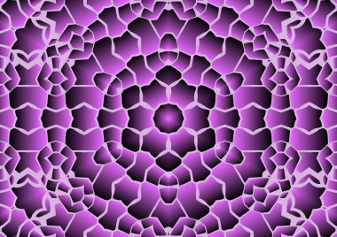 Dijital illüstrasyon, geometrik soyut renkli kaleydoskop simetrik desen ve gradyan etkisi. Klasik güzel dekoratif pembe arkaplan