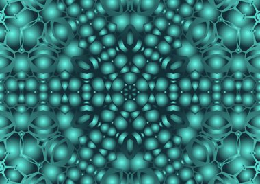 Dijital illüstrasyon, geometrik soyut renkli kaleydoskop simetrik desen ve gradyan etkisi. Klasik güzel dekoratif arkaplan