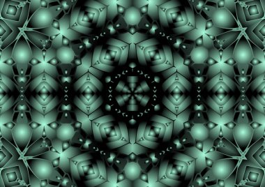 Dijital illüstrasyon, geometrik soyut renkli kaleydoskop simetrik desen ve gradyan etkisi. Klasik güzel dekoratif arkaplan