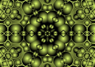 Dijital illüstrasyon, geometrik soyut renkli kaleydoskop simetrik desen ve gradyan etkisi. Klasik güzel dekoratif arkaplan