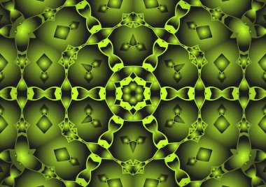 Dijital illüstrasyon, geometrik soyut renkli kaleydoskop simetrik desen ve gradyan etkisi. Klasik güzel dekoratif arkaplan