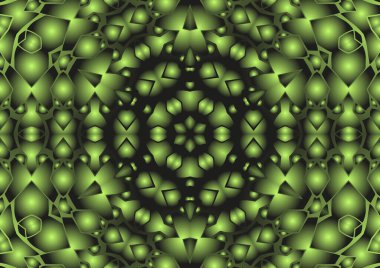 Dijital illüstrasyon, geometrik soyut renkli kaleydoskop simetrik desen ve gradyan etkisi. Klasik güzel dekoratif arkaplan