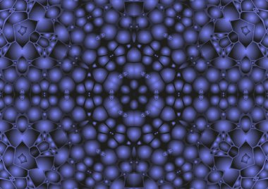 Dijital illüstrasyon, geometrik soyut renkli kaleydoskop simetrik desen ve gradyan etkisi. Klasik güzel dekoratif mavi arkaplan