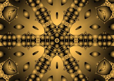 Dijital illüstrasyon, geometrik soyut renkli kaleydoskop simetrik desen ve gradyan etkisi. Klasik güzel dekoratif arkaplan